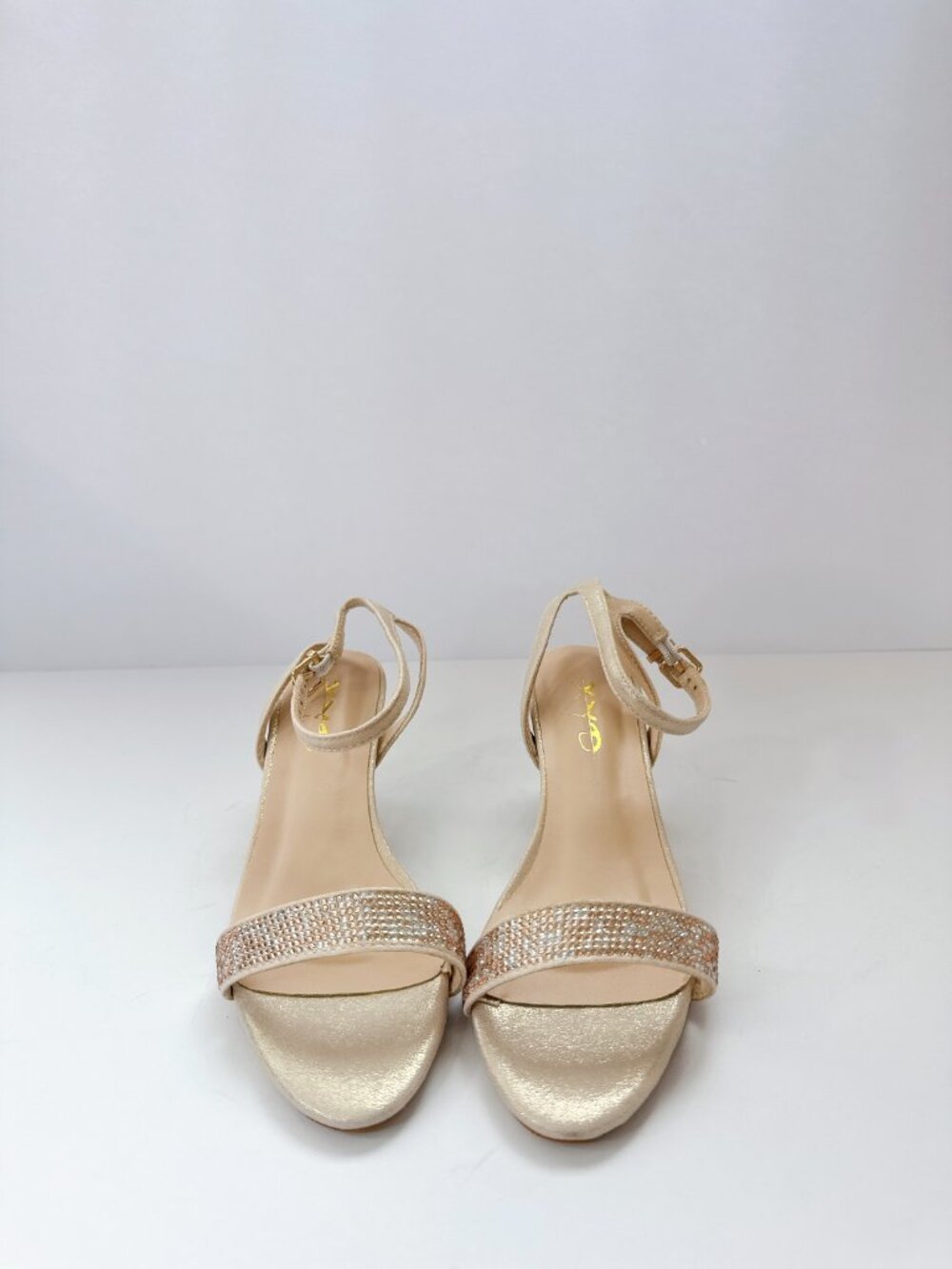 Size 5 Women’s Beige Rhinestone Ankle Strap Sandals Dress Heels Sparkly XYD